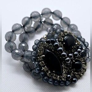 Black Stretch Bracelet with Rhinestones on Smoky Acrylic Beads